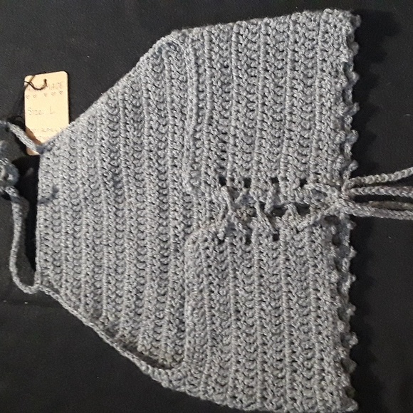 Handmade Crochet Gray Basic Halter top corset back size large - Picture 2 of 4